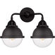 Nouveau 2 Hampden LED 15.25 inch Black Antique Brass Bath Vanity Light Wall Light in Clear Glass