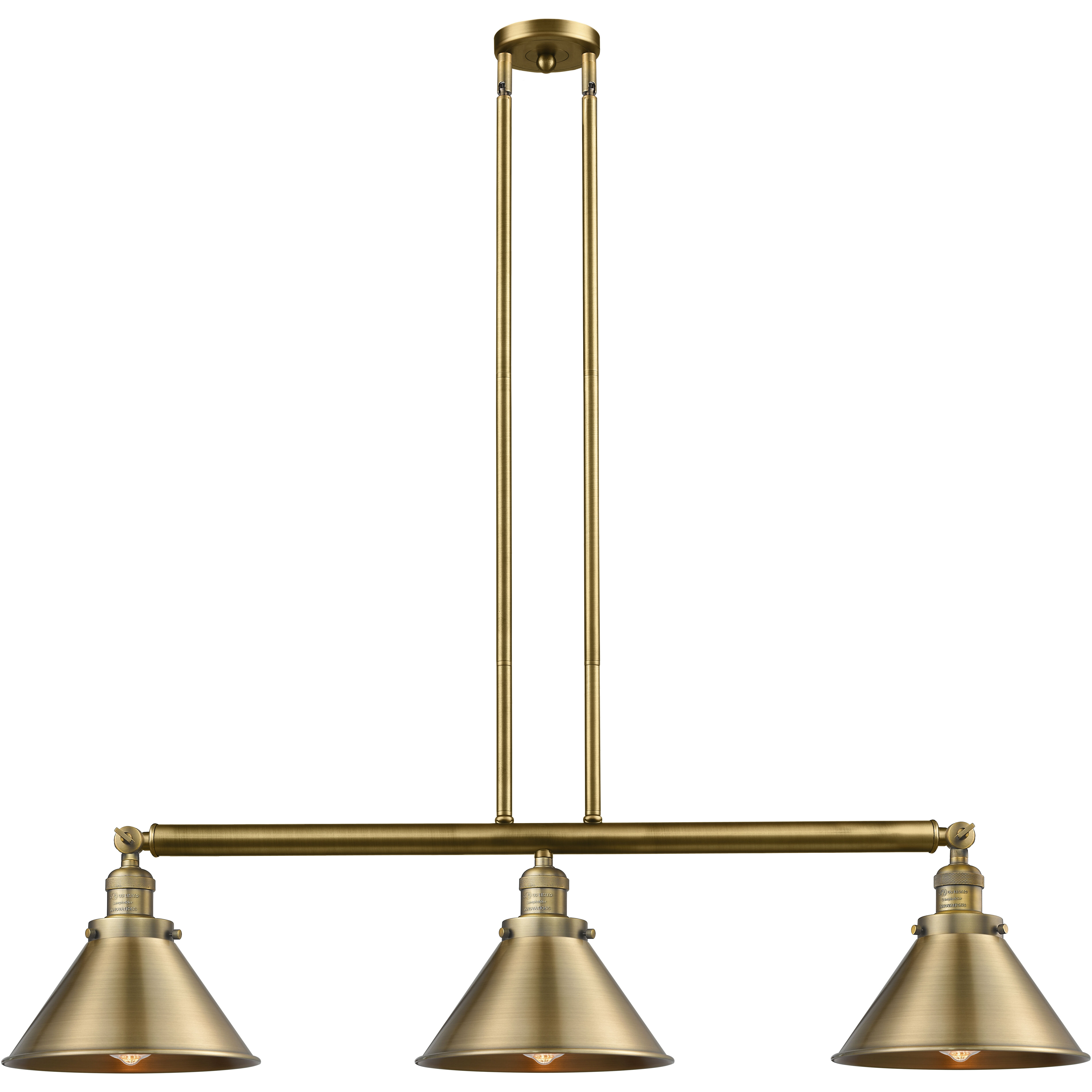 Franklin Restoration Briarcliff 3 Light 43 inch Brushed Brass Island Light Ceiling Light, Franklin Restoration