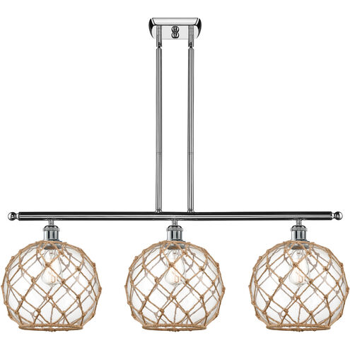 Ballston Large Farmhouse Rope LED 36 inch Polished Chrome Island Light Ceiling Light in Clear Glass with Brown Rope, Ballston
