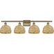 Woven Rattan 4 Light 38 inch Brushed Brass and Natural Bath Vanity Light Wall Light