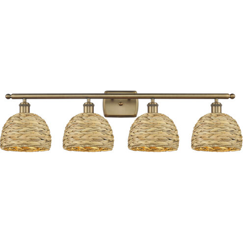 Woven Rattan 4 Light 38 inch Brushed Brass Bath Vanity Light Wall Light