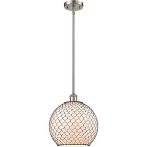 Ballston Large Farmhouse Chicken Wire 1 Light 10 inch Brushed Satin Nickel Pendant Ceiling Light in Incandescent, White Glass with Black Wire, Ballston