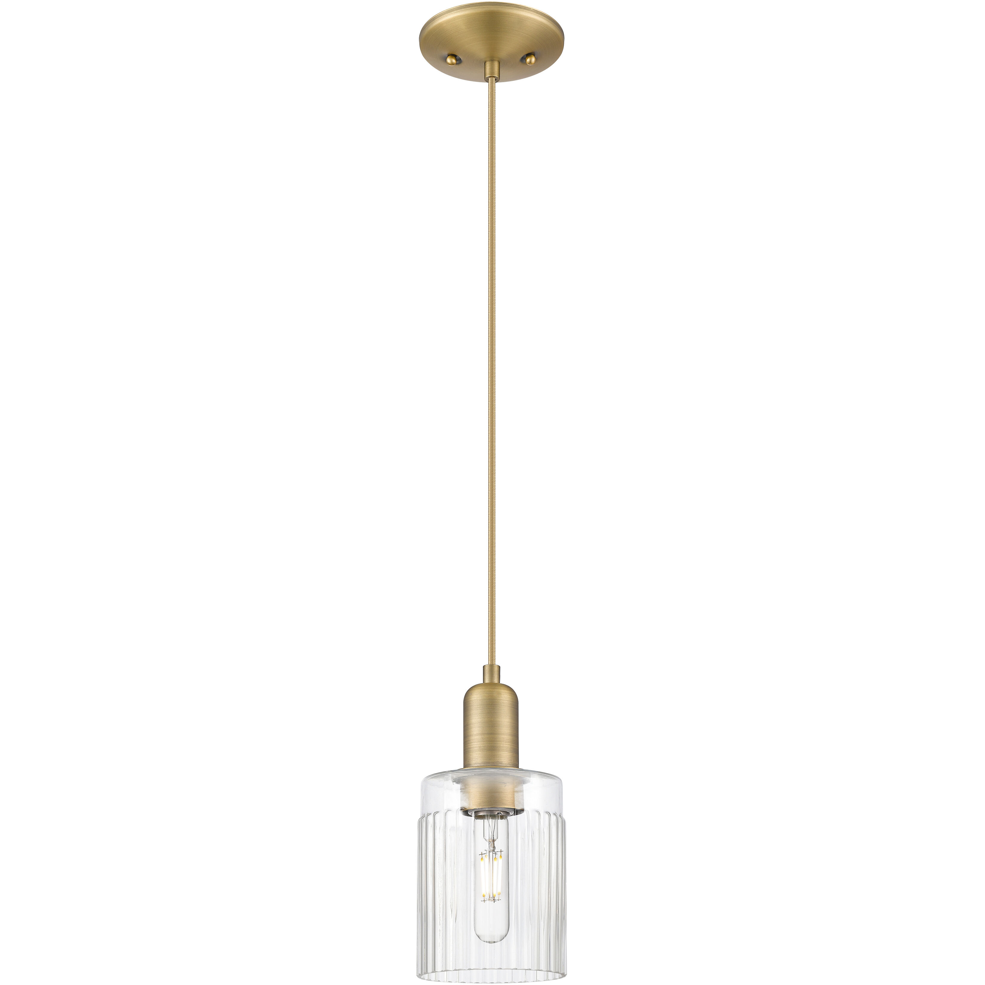 Arcadia Hadley 1 Light 4.88 inch Brushed Brass Mini Pendant Ceiling Light in Clear