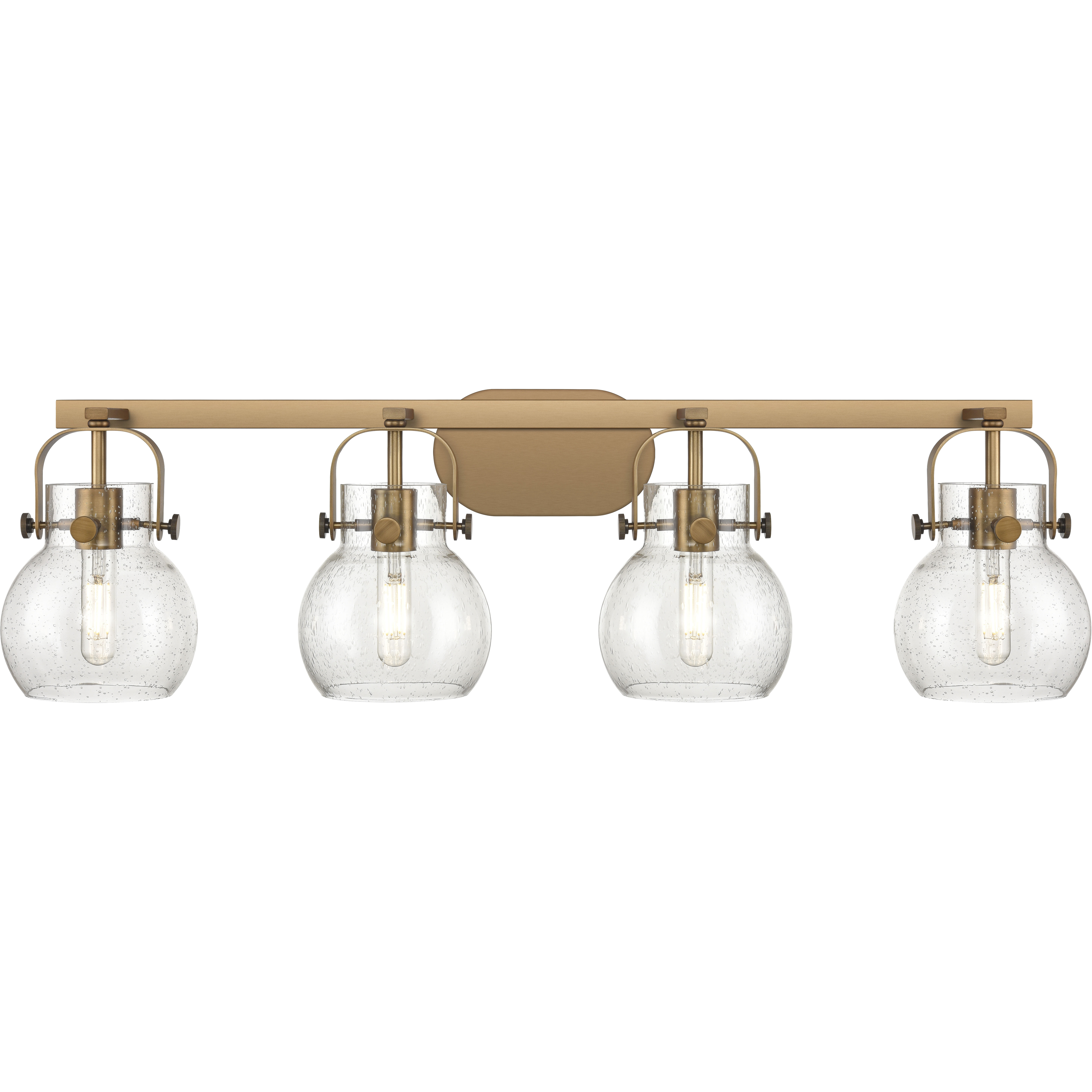 Pilaster II Sphere 4 Light 36.5 inch Brushed Brass Bath Vanity Light Wall Light in Seedy Glass