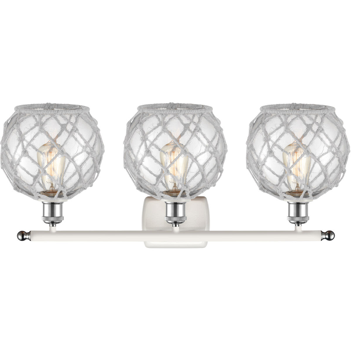 Ballston Farmhouse Rope 3 Light 26 inch White and Polished Chrome Bath Vanity Light Wall Light in Clear Glass with White Rope, Ballston