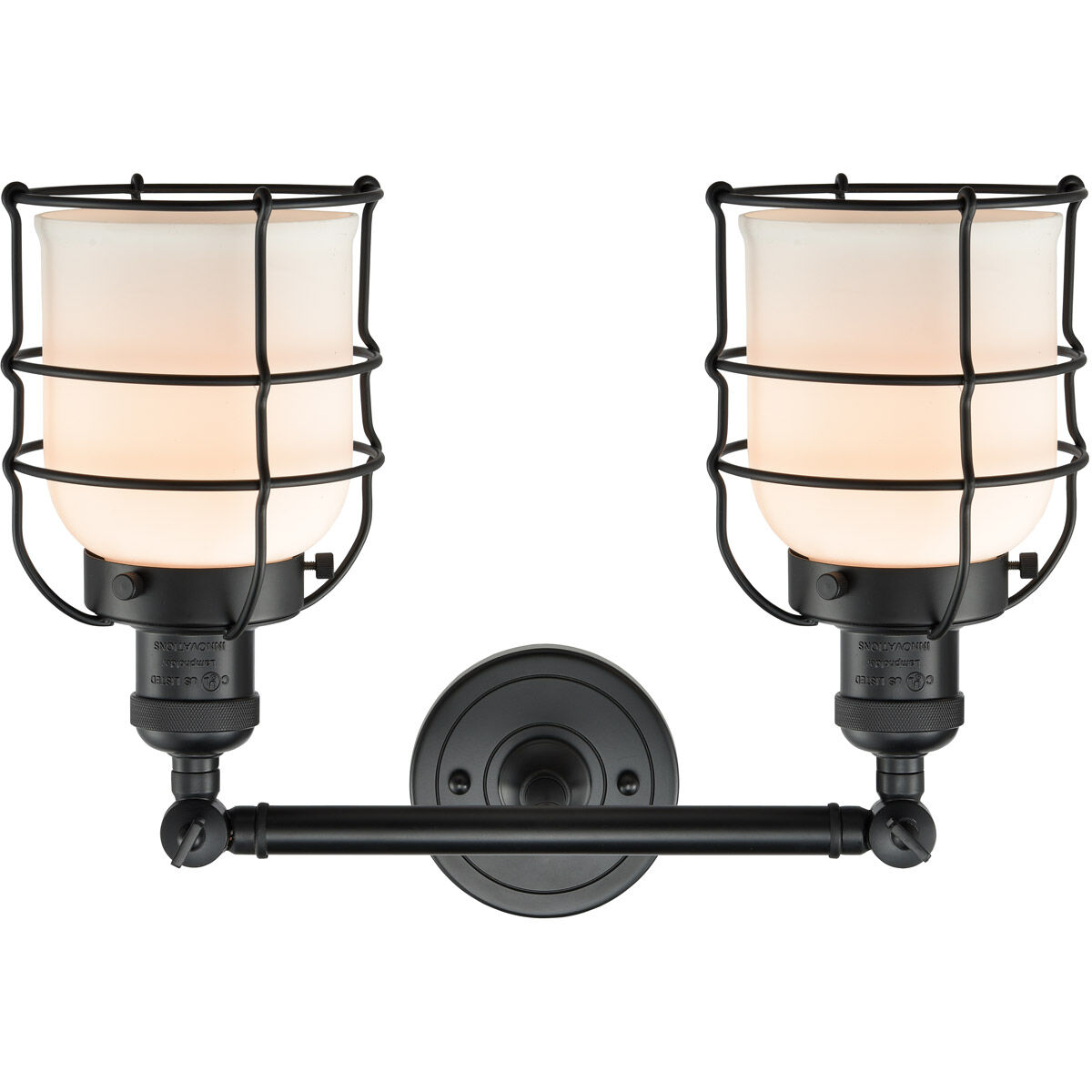 Franklin Restoration Small Bell Cage LED 16 inch Matte Black Bath Vanity Light Wall Light in Matte White Glass, Franklin Restoration