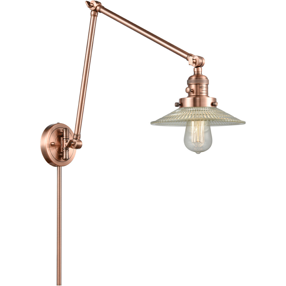 Halophane 30 inch 3.50 watt Antique Copper Swing Arm Wall Light, Franklin Restoration