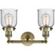 Franklin Restoration Small Bell 2 Light 16 inch Antique Brass Bath Vanity Light Wall Light in Incandescent, Seedy Glass, Franklin Restoration