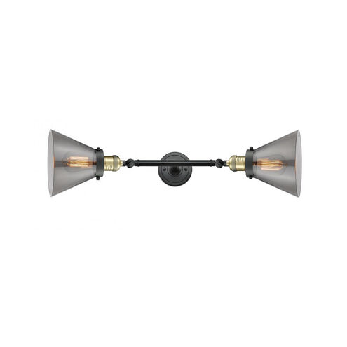 Franklin Restoration Large Cone LED 8 inch Black Antique Brass Bath Vanity Light Wall Light in Plated Smoke Glass, Franklin Restoration