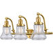 Franklin Restoration Bellmont LED 28 inch Satin Gold Bath Vanity Light Wall Light in Seedy Glass, Franklin Restoration