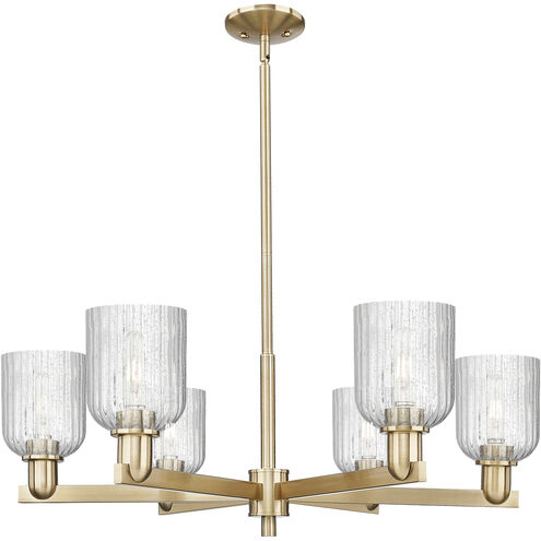 Bridal Veil 6 Light 34.75 inch Satin Nickel Chandelier Ceiling Light in Seedy Glass, Champagne Bronze