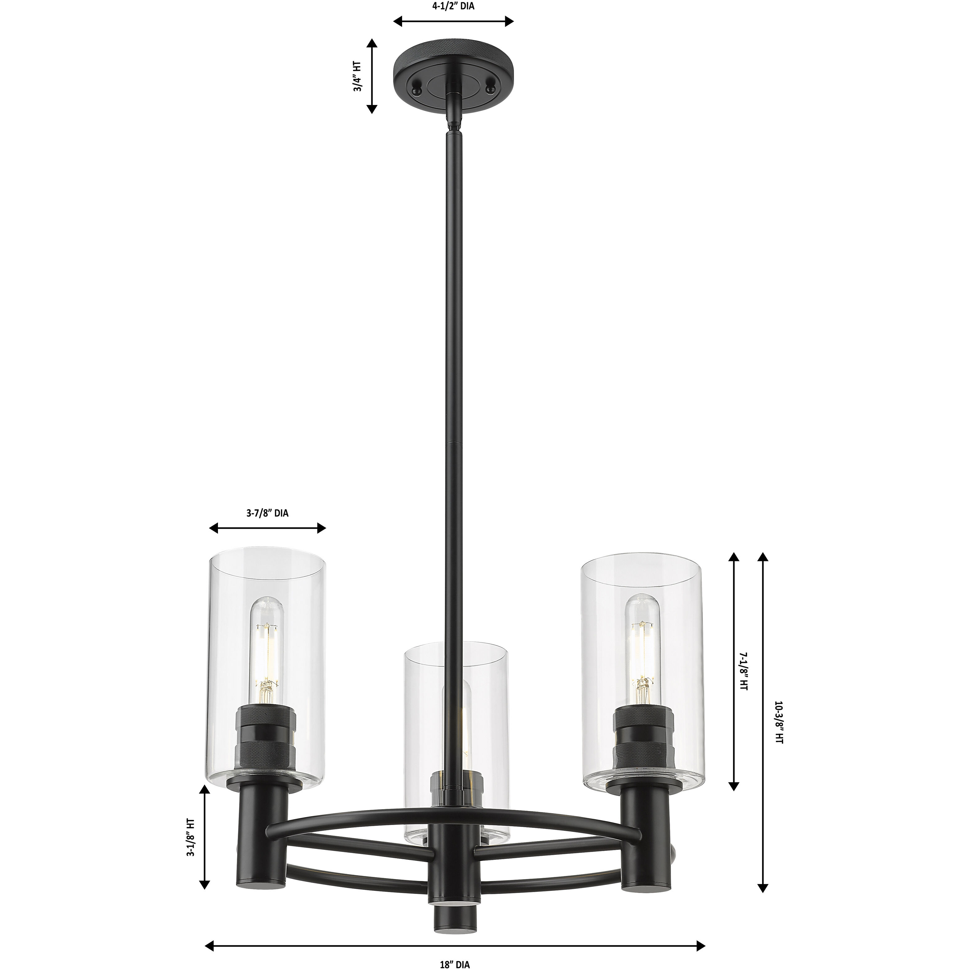 Crown Point 3 Light 18 inch Matte Black Pendant Ceiling Light in Light Smoke Glass