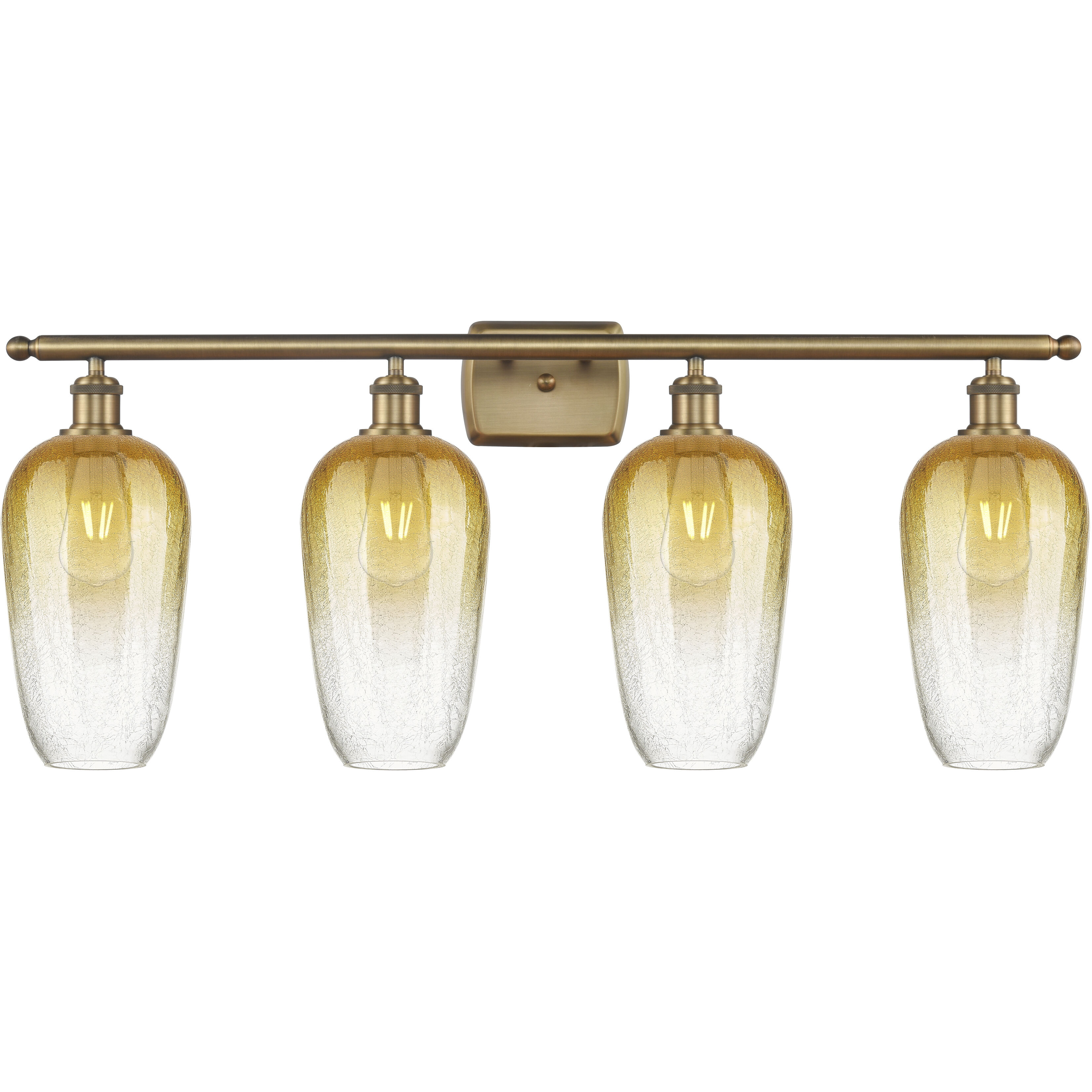 Ballston Brookhaven Flute 4 Light 37 inch Brushed Brass Bath Vanity Light Wall Light in Amber Glass
