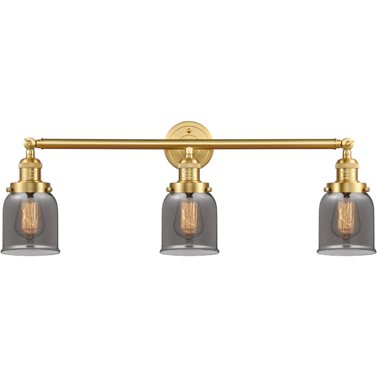 Franklin Restoration Small Bell LED 30 inch Satin Gold Bath Vanity Light Wall Light in Plated Smoke Glass, Franklin Restoration