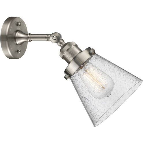 Franklin Restoration Small Cone LED 6.25 inch Brushed Satin Nickel Sconce Wall Light in Seedy Glass, Franklin Restoration
