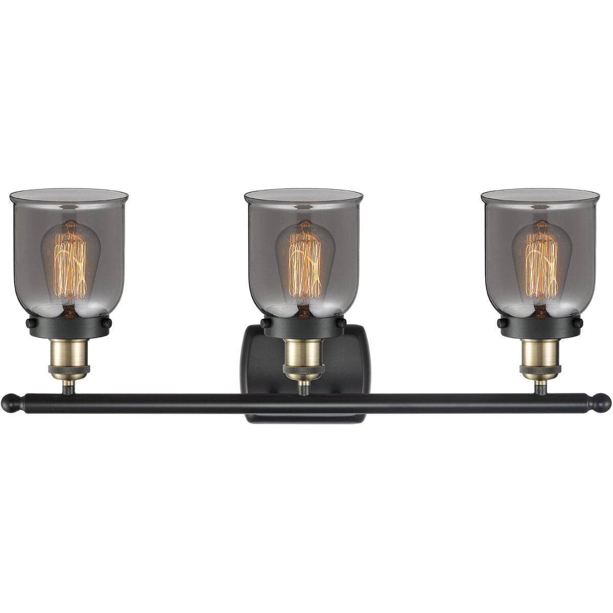 Ballston Small Bell LED 26 inch Black Antique Brass Bath Vanity Light Wall Light in Plated Smoke Glass
