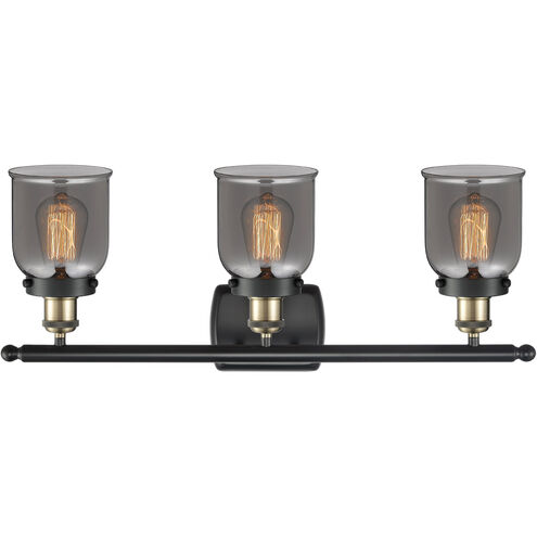 Ballston Small Bell 3 Light 26 inch Black Antique Brass Bath Vanity Light Wall Light in Plated Smoke Glass