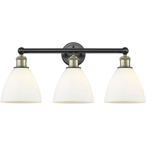 Bristol Glass 3 Light 25.5 inch Black Antique Brass Bath Vanity Light Wall Light in Matte White