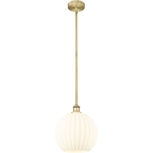Edison White Venetian 1 Light 12 inch Brushed Brass Stem Hung Pendant Ceiling Light