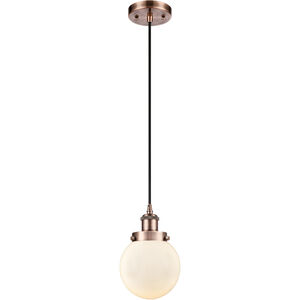 Ballston Beacon LED 6 inch Antique Copper Mini Pendant Ceiling Light in Matte White Glass