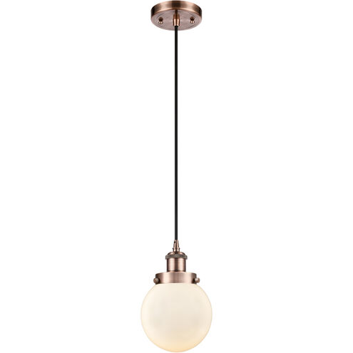 Ballston Beacon LED 6 inch Antique Copper Mini Pendant Ceiling Light in Matte White Glass, Black Textured