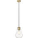 Fairfield LED 7 inch Brushed Brass Mini Pendant Ceiling Light in Clear Glass