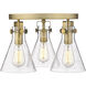 Newton Cone 3 Light 19.63 inch Brushed Brass Flush Mount Ceiling Light in Seedy Glass