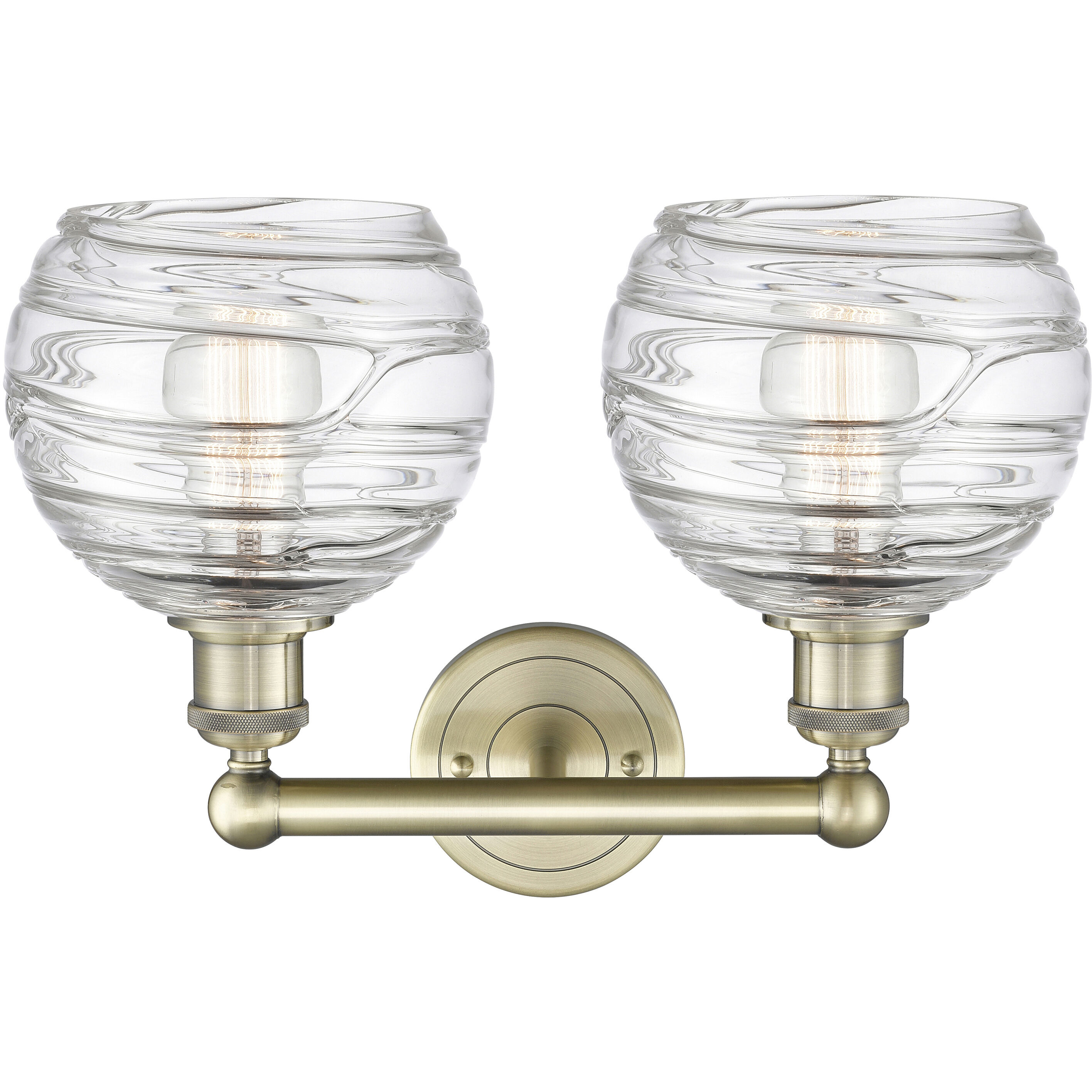 Athens Deco Swirl 2 Light 17 inch Antique Brass Bath Vanity Light Wall Light in Clear Deco Swirl Glass