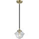 Nouveau Small Oxford LED 7.5 inch Black Antique Brass Mini Pendant Ceiling Light in Clear Glass, Nouveau