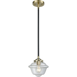 Nouveau Small Oxford LED 8 inch Black Antique Brass Mini Pendant Ceiling Light in Clear Glass, Nouveau