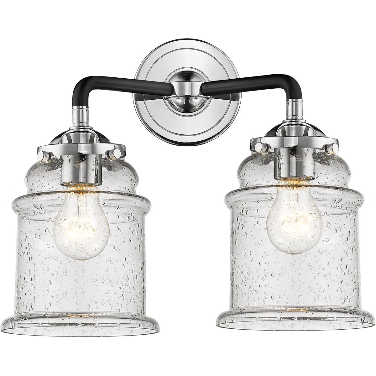 Nouveau Canton 2 Light 14 inch Black Polished Nickel Bath Vanity Light Wall Light in Seedy Glass, Nouveau