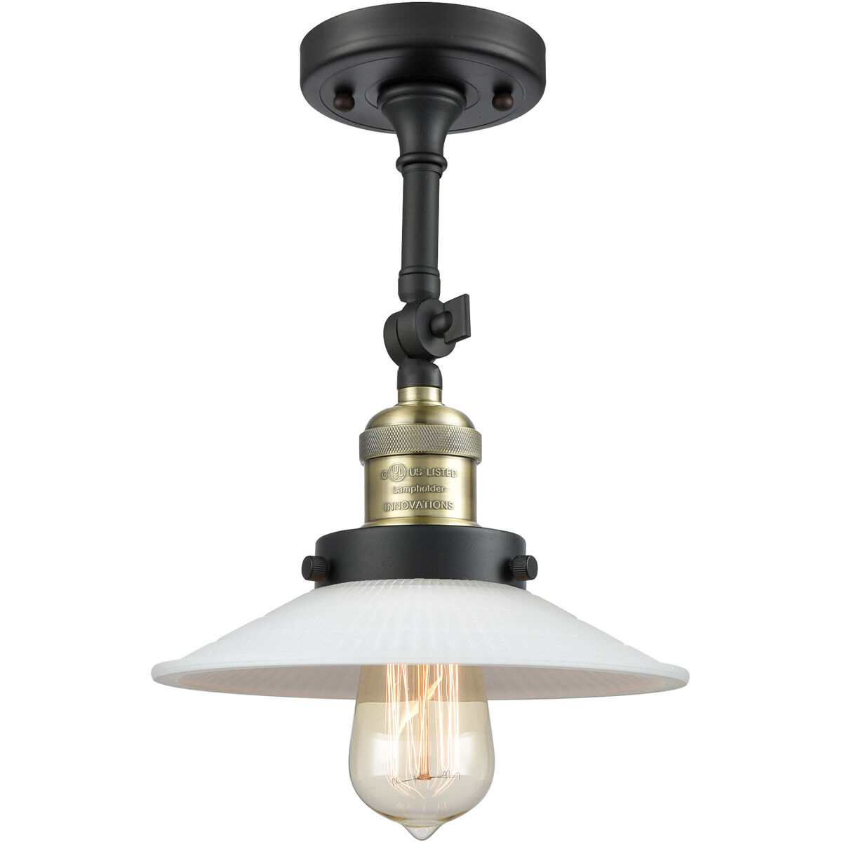 Franklin Restoration Halophane 1 Light 9 inch Black Antique Brass Semi-Flush Mount Ceiling Light in Matte White Halophane Glass, Franklin Restoration