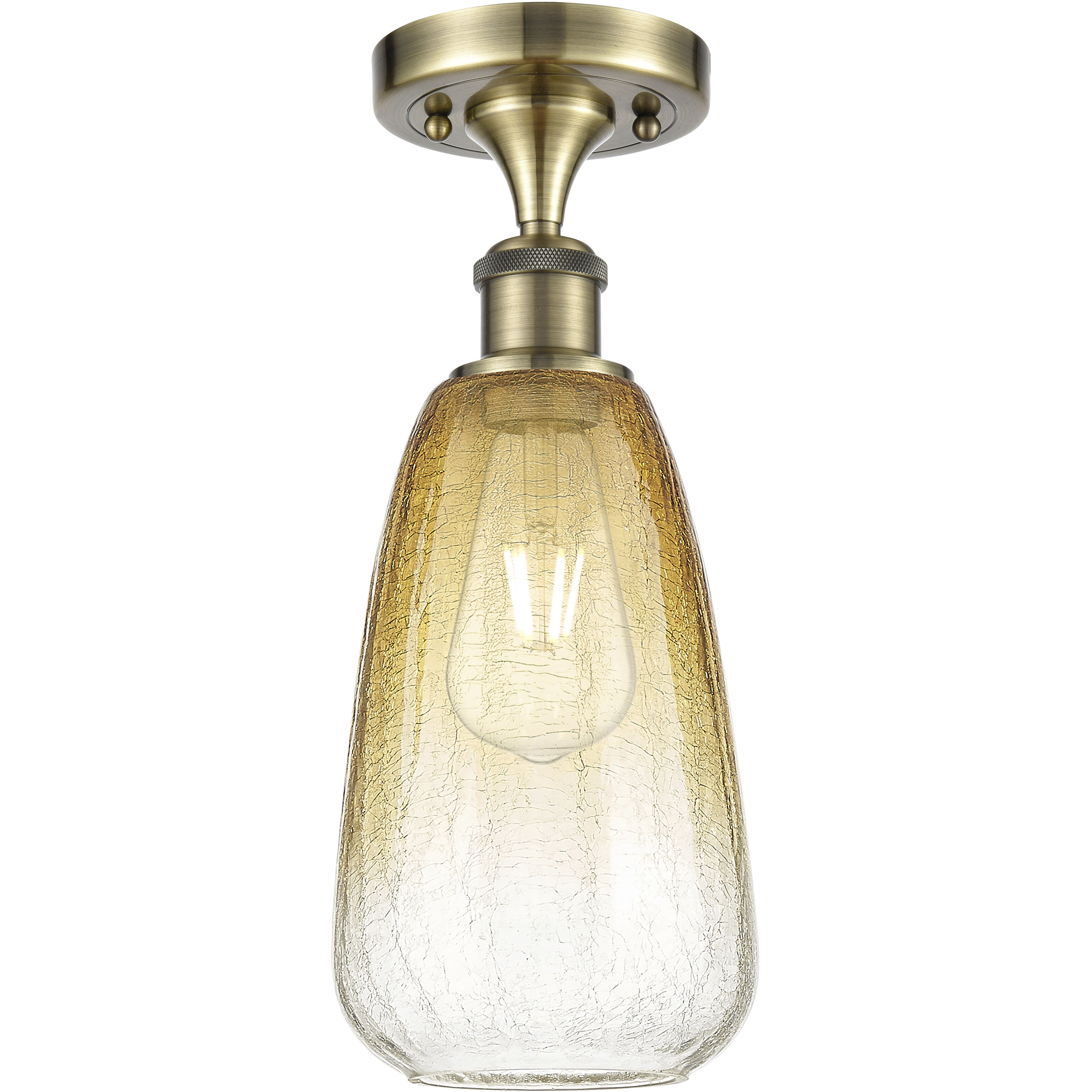 Ballston Brookhaven Almond 1 Light 6 inch Antique Brass Semi-Flush Mount Ceiling Light in Amber Glass