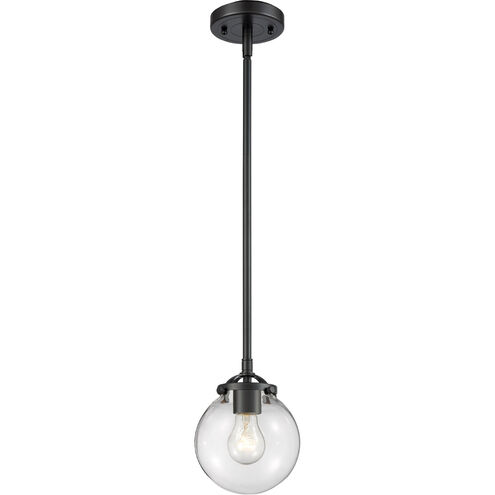 Nouveau Beacon LED 6 inch Oil Rubbed Bronze Mini Pendant Ceiling Light in Clear Glass, Nouveau