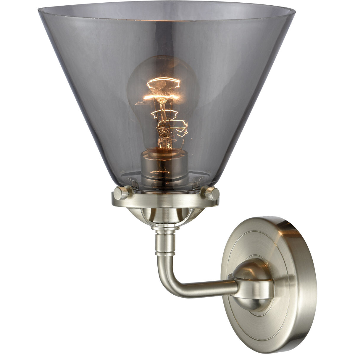 Nouveau Large Cone 1 Light 8 inch Brushed Satin Nickel Sconce Wall Light in Plated Smoke Glass, Nouveau