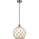 Ballston Farmhouse Rope 1 Light 10 inch Antique Copper Mini Pendant Ceiling Light in Bulb Not Included, White Glass with Brown Rope, Ballston