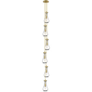 Owego Multi Pendant Ceiling Light in Brushed Brass, Clear Glass, Cord Hung