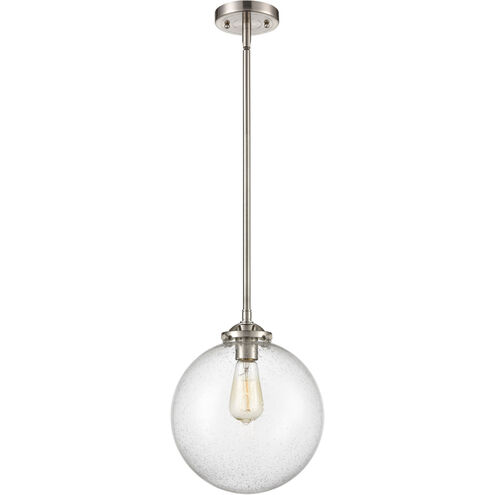Nouveau X-Large Beacon LED 10 inch Brushed Satin Nickel Mini Pendant Ceiling Light in Seedy Glass, Nouveau