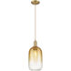 Downtown Urban Brookhaven Cloche 1 Light 7 inch Brushed Brass Mini Pendant Ceiling Light in Amber Glass