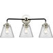 Nouveau Small Cone 3 Light 24 inch Black Polished Nickel Bath Vanity Light Wall Light in Clear Glass, Nouveau