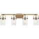 Pilaster II Cylinder 4 Light 34.88 inch Brushed Brass Bath Vanity Light Wall Light in Seedy Glass