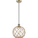 Ballston Large Farmhouse Rope 1 Light 10 inch Antique Brass Mini Pendant Ceiling Light in Incandescent, Clear Glass with Brown Rope, Ballston