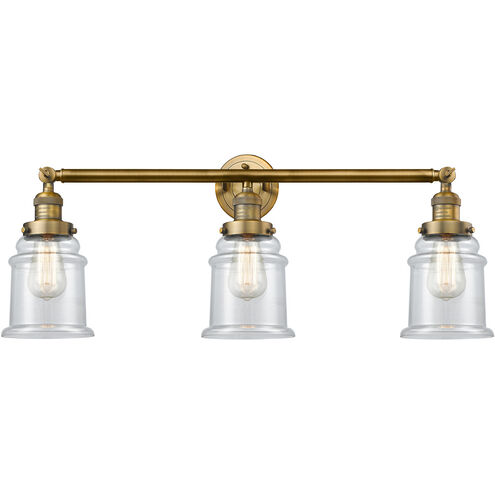 Franklin Restoration Canton 3 Light 30 inch Brushed Brass Bath Vanity Light Wall Light in Clear Glass, Franklin Restoration