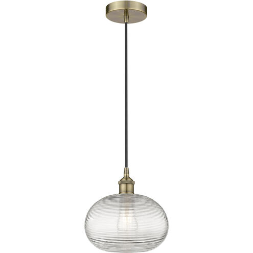 Edison Ithaca 1 Light 10 inch Antique Brass Cord Hung Mini Pendant Ceiling Light