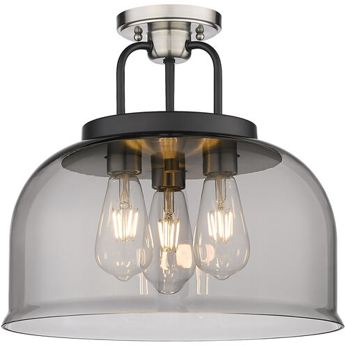 Kahana 3 Light 15 inch Black Satin Nickel Semi-Flush Mount Ceiling Light in Plated Smoke Glass