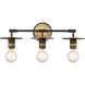 Restoration Aurora 3 Light 22 inch Black Brushed Brass Bath Vanity Light Wall Light, Restoration