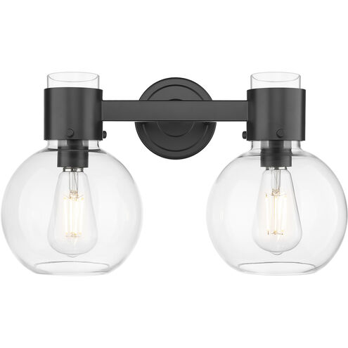 Downtown Urban Lawton Sphere 2 Light 15.5 inch Matte Black Bath Vanity Light Wall Light in Clear
