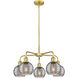 Ballston Athens Deco Swirl 5 Light 23.88 inch Satin Gold Stem Hung Chandelier Ceiling Light in Light Smoke Deco Swirl Glass