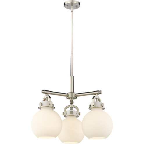Newton Sphere 3 Light 20.38 inch Satin Nickel Pendant Ceiling Light in Matte White Glass