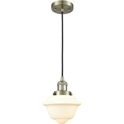Franklin Restoration Oxford 1 Light 7.5 inch Antique Brass Mini Pendant Ceiling Light in Incandescent, Matte White, Franklin Restoration